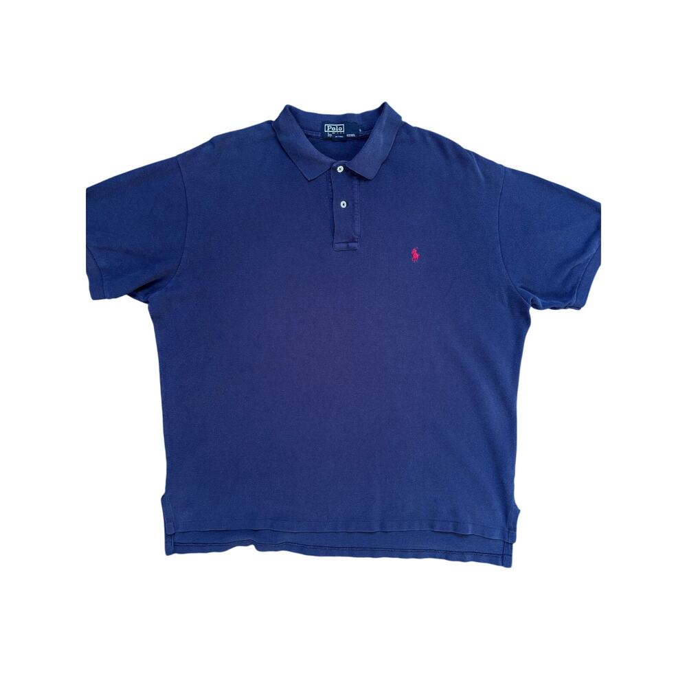 Vintage 90s Polo Ralph Lauren Men's L Navy Red Pony Cotton Mesh Polo